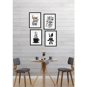 Trend Poster 4 Parça Mutfak Ev Dekorasyon Çerçeve Görünümlü Arkası Yapışkanlı Ahşap Mdf Tablo Set
