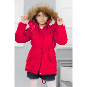 Kız Çocuk Kanvas Kumaş Su ve Rüzgar Geçirmez Çıkarılabilir Kapüşonlu İçi Kürk Astarlı Uzun Mont Kaban-MNT-0013