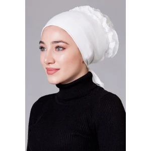 Krem Likralı Fırfırlı Kaymayan Bone