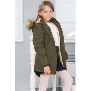 Kız Çocuk Kanvas Kumaş Su ve Rüzgar Geçirmez Çıkarılabilir Kapüşonlu İçi Kürk Astarlı Uzun Mont Kaban-MNT-0013