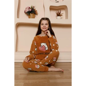 Kız Çocuk Welsoft Polar Sütlü Kahve Pijama Takımı 20523