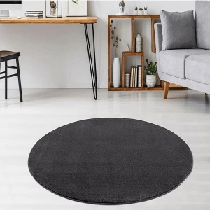 Linos Home Antrasit Fluffy Yuvarlak Post Peluş Halı Kaymaz Taban Yumuşacık Yolluk