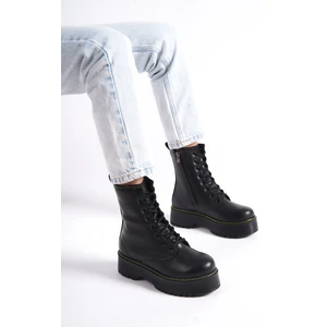 MBHJ550-S Kalın Yüksek Taban İçi Kürklü Bağcıklı Kadın Bot & Postal