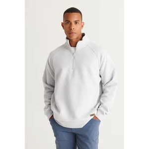 Altınyıldız Classics Erkek Açık Gri Loose Fit Dik Bato Yaka Içi Polarlı 3 Iplik Desenli Sweatshirt