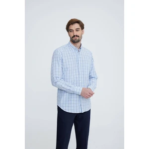 Erkek Mavi Regular Fit Uzun Kol Yaka Düğmeli Gömlek