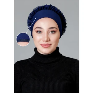 Lacivert Likralı Fırfırlı Kaymayan Bone