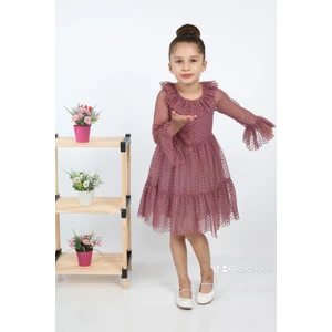 Çocuk Yolu Kids Çocukyolukids Puantiyeli Tüllü Bordo Kız Çocuk Elbise A1111141111017