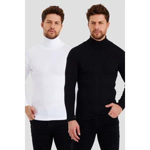 2'li Paket Siyah - Beyaz Balıkçı Yaka Erkek Triko Boğazlı Kazak