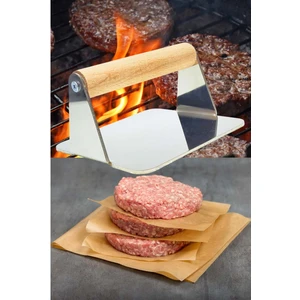 Ev Tipi Nikel Kaplama Kare Ahşap Saplı Hamburger Presi Tost Basma Presi Ütüsü