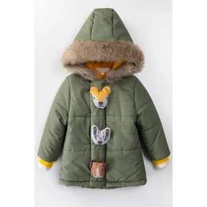 Podium Giyim Sevimli Oyuncak Düğme Figürlü Fermuarlı Varaklı Içi Polar  Kapüşonlu Kışlık Mont