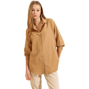 Tu Estilo Kadın Oversize Uzun Basic Gömlek