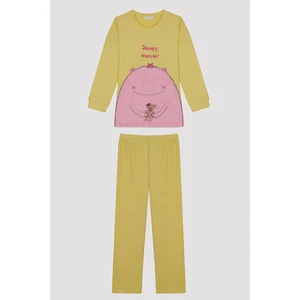 Kız Çocuk Sleepy Monster Sarı Pijama Takımı