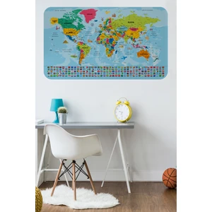 Lila Fil Dünya Haritası Eğitici Öğretici Ülke Bayraklı Türkçe Harita Çocuk Odası Genç Odası Duvar Sticker