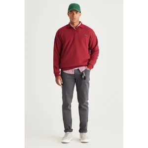 Altınyıldız Classics Erkek Bordo Loose Fit Içi Polarlı 3 Iplik Polo Yaka Jakarlı Sweatshirt