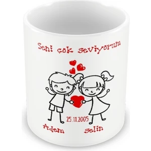 Seliness Design Seni Çok Seviyorum Isim ve Tarih Yazılı Porselen Kupa , Sevgililere Özel Baskılı Kupa