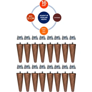 Vera Hediyelik Eşya 16'lı Ceviz Renk 12 cm Ahşap Konik Ayak Koltuk Ayağı-Baza-Tv Ünitesi-Mobilya-Çap:4.6cm 3301000000520