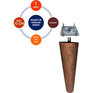 Vera Hediyelik Eşya Ceviz Renk 12 cm Ahşap Konik Ayak Koltuk Ayağı-Baza-Tv Ünitesi-Mobilya-Çap:4.6 cm 3301000000516