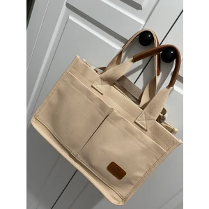 Kadın Kanvas Cepli Tote Bag Omuz Çantası