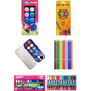 Silka Shiny Kuru Boya 12'li Osaka Pastel Boya 12'li Osaka Sulu Boya 12'li Kırtasiye Seti Okul Seti