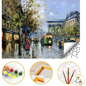 Tramvay - Sayılarla Boyama Seti Kasnağa Gerili 40X50CM Boyalar ve Fırçalar Dahil