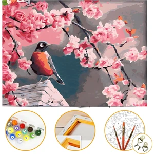 Kuş ve Çiçek - Sayılarla Boyama Seti Kasnağa Gerili 40X50CM Boyalar ve Fırçalar Dahil