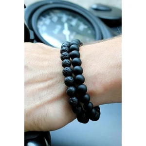 Online Kordon Lav-Mat Siyah Oniks Oval Kesim Doğaltaş Ikili Unisex Bileklik 8mm