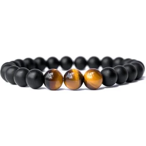 Online Kordon Siyah Parlak 8mm Onyx Bileklik Üç Adet Kahve Kaplan Gözü Taşlı Erkek Bilekliği