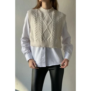 Krem Yandan Bağlamalı Süveter