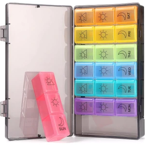 Günde 3 Kez Hap Kutusu, Büyük Haftalık Hap Kutusu Sabah Öğle Akşam, 7 Günlük Hap Kutusu, Vitamin Için Ilaç Kutusu, Balık Yağları, TAKVIYELERU2026 (Gökkuşağı) (Yurt Dışından)