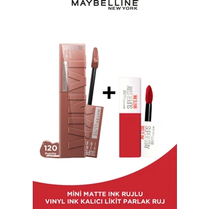 Maybelline New York Super Stay Vinyl Ink Uzun Süre Kalıcı Likit Parlak Ruj 120 Punchy & Maybelline Mini Matte Ink