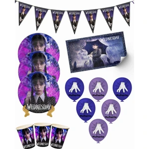 Wednesday Addams  Bayraklı ve Afişli 16 Kişilik Doğum Günü Parti Malzemeleri Süsleri Seti