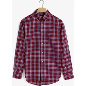 Erkek Bordo Regular Fit Düğmeli Yaka Kareli Gömlek 3230177.617