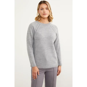 Saç Örgü Detaylı Tunik Triko Kazak - Gri