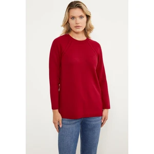 Saç Örgü Detaylı Tunik Triko Kazak - Kırmızı