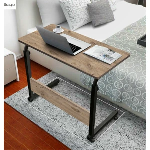 Yükseklik Ayarlı Çalışma Masası - Ceviz (Tekerli) 80X40