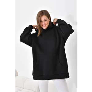 Ftz Women Kadın Oversize 3 İp Şardonlu Kapüşonlu Sweatshirt Siyah 10000