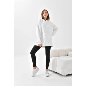 FTZ Women Kadın Oversize 3 İp Şardonlu Kapüşonlu Sweatshirt  Ekru 10000