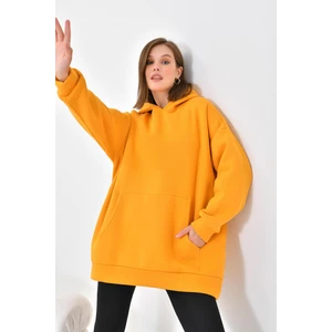 Ftz Women Kadın Oversize 3 İp Şardonlu Kapüşonlu Sweatshirt Hardal 10000
