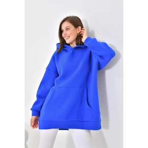 Ftz Women Kadın Oversize 3 İp Şardonlu Kapüşonlu Sweatshirt Saks Mavi 10000