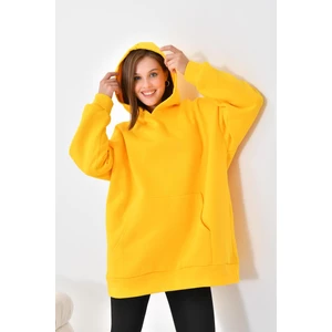 Ftz Women Kadın Oversize 3 İp Şardonlu Kapüşonlu Sweatshirt Sarı 10000