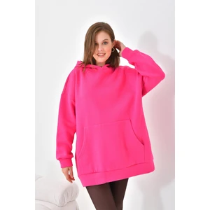 Ftz Women Kadın Oversize 3 İp Şardonlu Kapüşonlu Sweatshirt Fuşya 10000