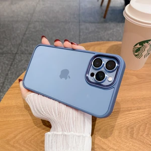 iPhone 15 Pro Max Kılıf Metal Tuş ve Kamera Çerçeveli Arkası Sararmaz Şeffaf Kenarları Renkli