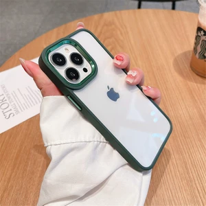 iPhone 15 Pro Max Kılıf Metal Tuş ve Kamera Çerçeveli Arkası Sararmaz Şeffaf Kenarları Renkli