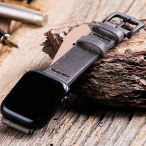 Apple Watch Uyumlu 42MM 44MM 45MM 49MM 1 / 2 / 3 / 4 / 5 / 6 / Se / 7 / 8 / 9 Ultra Ultra 2 Deri Kordon Deri Kayış Gri