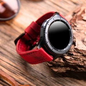 Samsung Galaxy Watch 4 / 5 / 6 44MM / 40MM / Galaxy Watch 5 Pro 45MM / Galaxy Watch 4 44MM / 40MM / Galaxy Watch 4 Classic 46MM / 42MM 47MM Active 2 40MM 44MM Uyumlu Deri Kordon Kayış Kırmızı