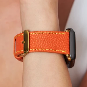 Apple Watch Kordon 42MM 44MM 45MM 49MM 3 / 4 / 5 / 6 / se / 7 / 8 / 9 / Ultra / Ultra 2 Deri Kordon Turuncu