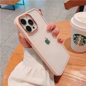 iPhone 15 Pro Max Kılıf Metal Tuş ve Kamera Çerçeveli Arkası Sararmaz Şeffaf Kenarları Renkli