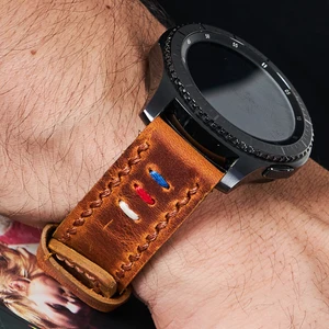 Samsung Galaxy Watch 4 5 6 / Watch 6 Classic 40MM 43MM 44MM 47MM Watch 5 Watch 5 Pro 40MM 44MM 45MM Watch 4 40MM 42MM 44MM 46MM 3 İp Motifli Gri Deri Kordon 20MM Hardal