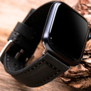 Apple Watch 42MM 44MM 45MM 49MM 3 / 4 / 5 / 6 / se / 7 / 8 / 9 / Ultra / Ultra 2 Deri Kordon Siyah