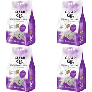 Clear Cat Lavantalı Topaklanan  Bentonit Kedi Kumu Ince 10 kg x 4 Adet